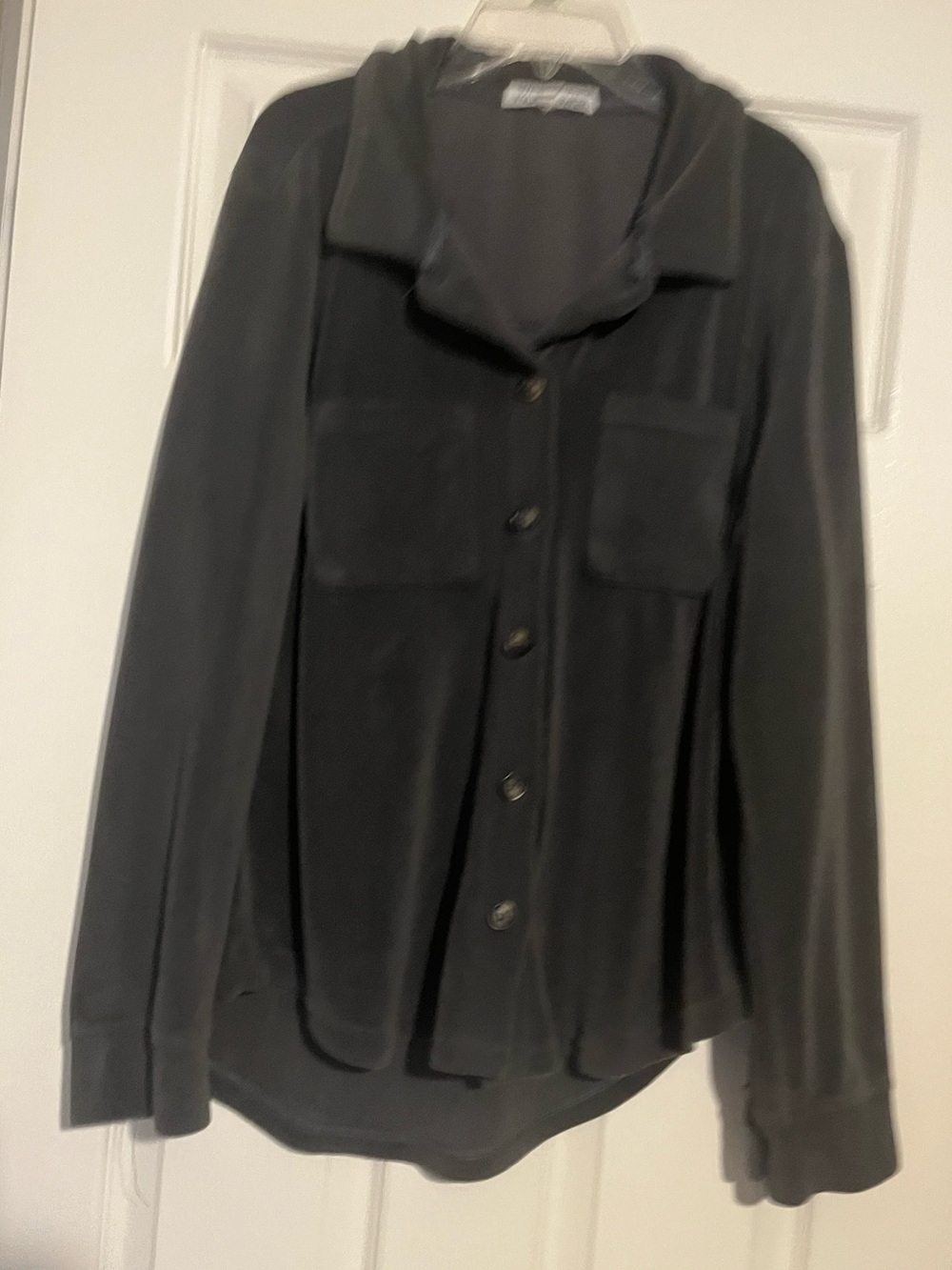Wallflower Black Button-Front Women's Velour Charcoal Shirt Jacket